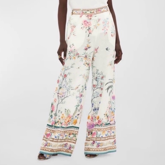 NWT✨CAMILLA Floral Linen Wide-Leg Pants in Plumes and Parterres Size L - Picture 14 of 16